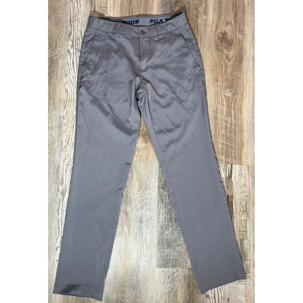 PGA Tour Mens Golf Pants Gray Performance Stretch Flat Front Trousers 30x32